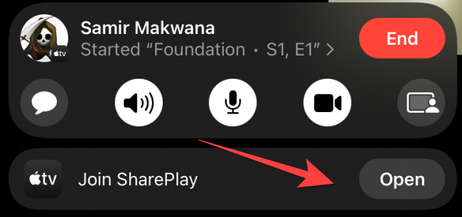 Tap on "Open" or "Join SharePlay" button to accept the invite.