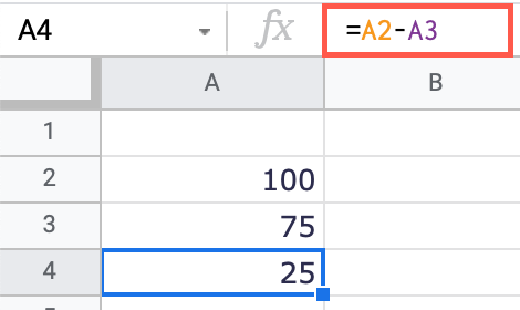 Subtract cell values with the minus sign