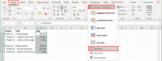 How to Use Conditional Formatting Based on Date in Microsoft Excel