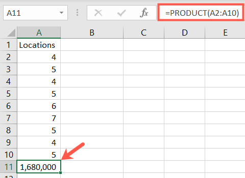 PRODUCT function in Excel