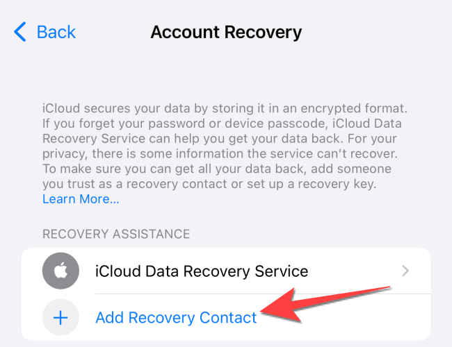 Tap on "Add Recovery Contact."