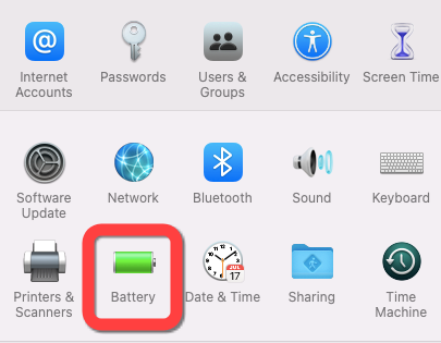 Select the "Battery" section in the "System Preferences."