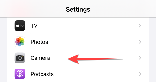 Select the "Camera" section in the "Settings" app.