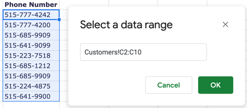 Select or enter the data range