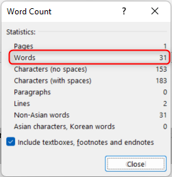 Selected word count.