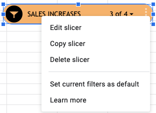 Slicer actions in Google Sheets