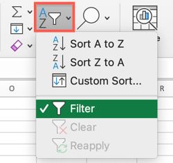 Select Filter under Sort and Filter