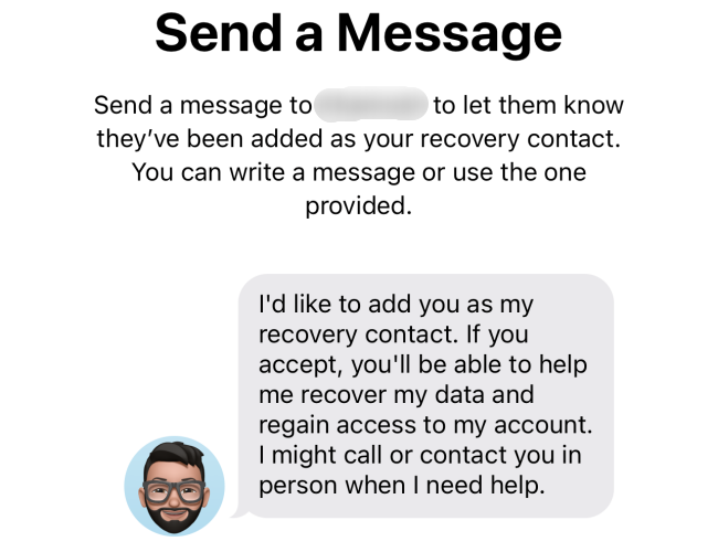 The Text Message that goes as a recquest to add recovery contact.