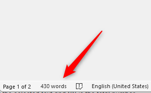The word count in the status bar.