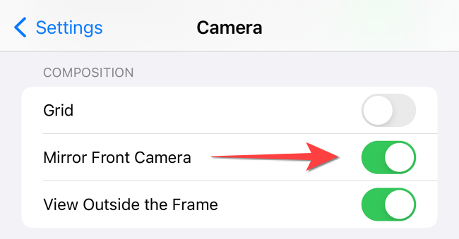 Toggle on the switch for "Mirror Front Camera."