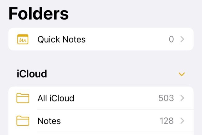Apple Notes folders on iOS