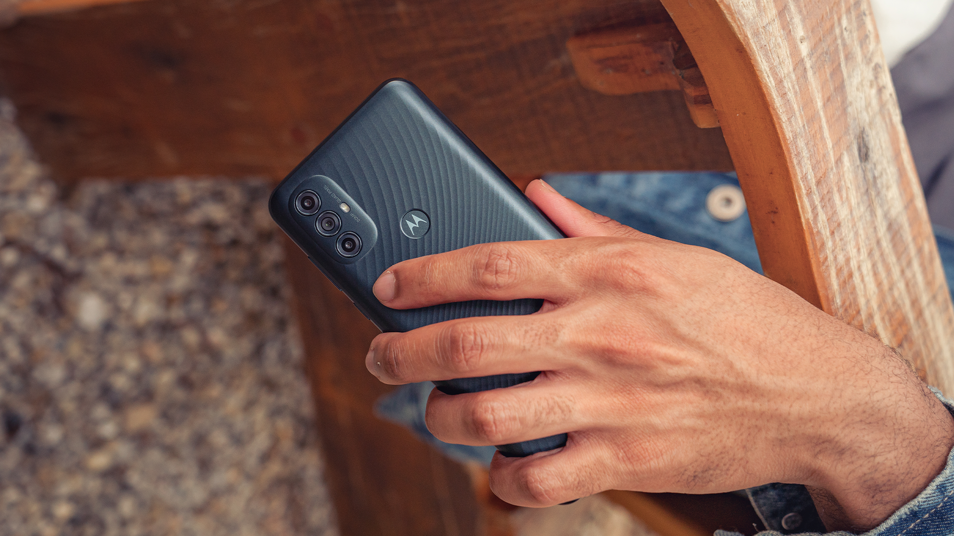 A photo of someone holding the Motorola Moto G Power.