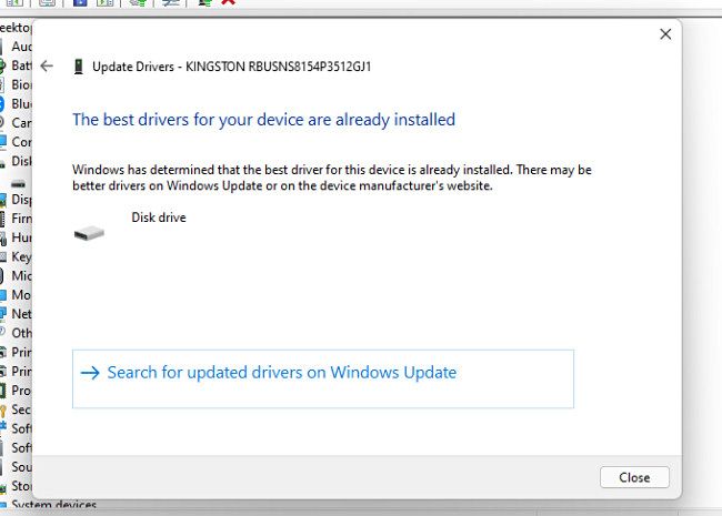 The best drivers for your device are already installed, so close or search on Windows Update.