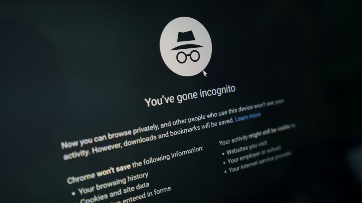 Incognito mode splash page on the Chrome browser