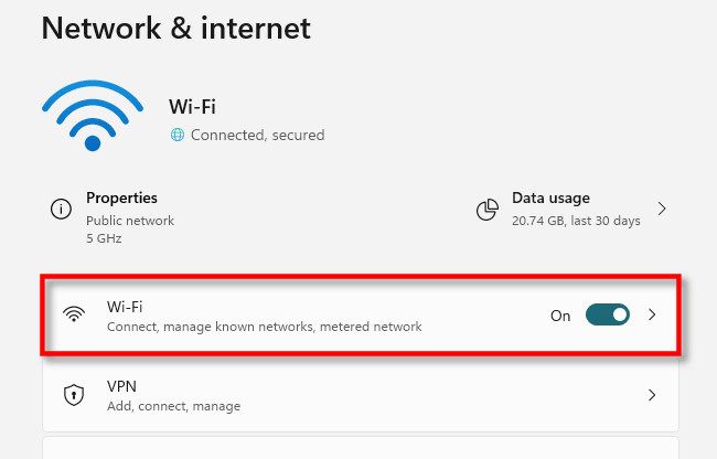 In Network & Internet settings, click the name of your primary network connection in the list.