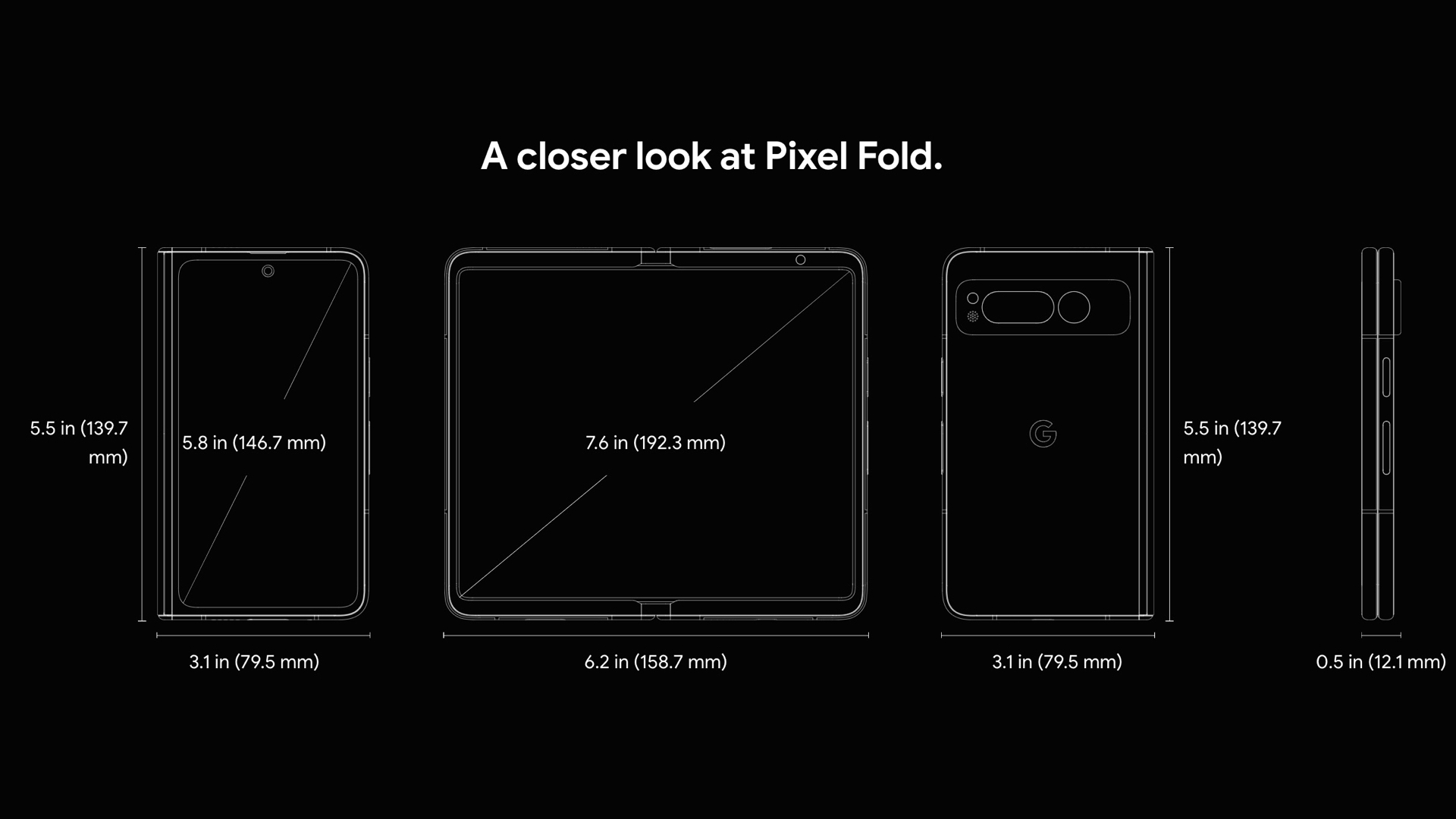 Pixel Fold specs and dimensions.