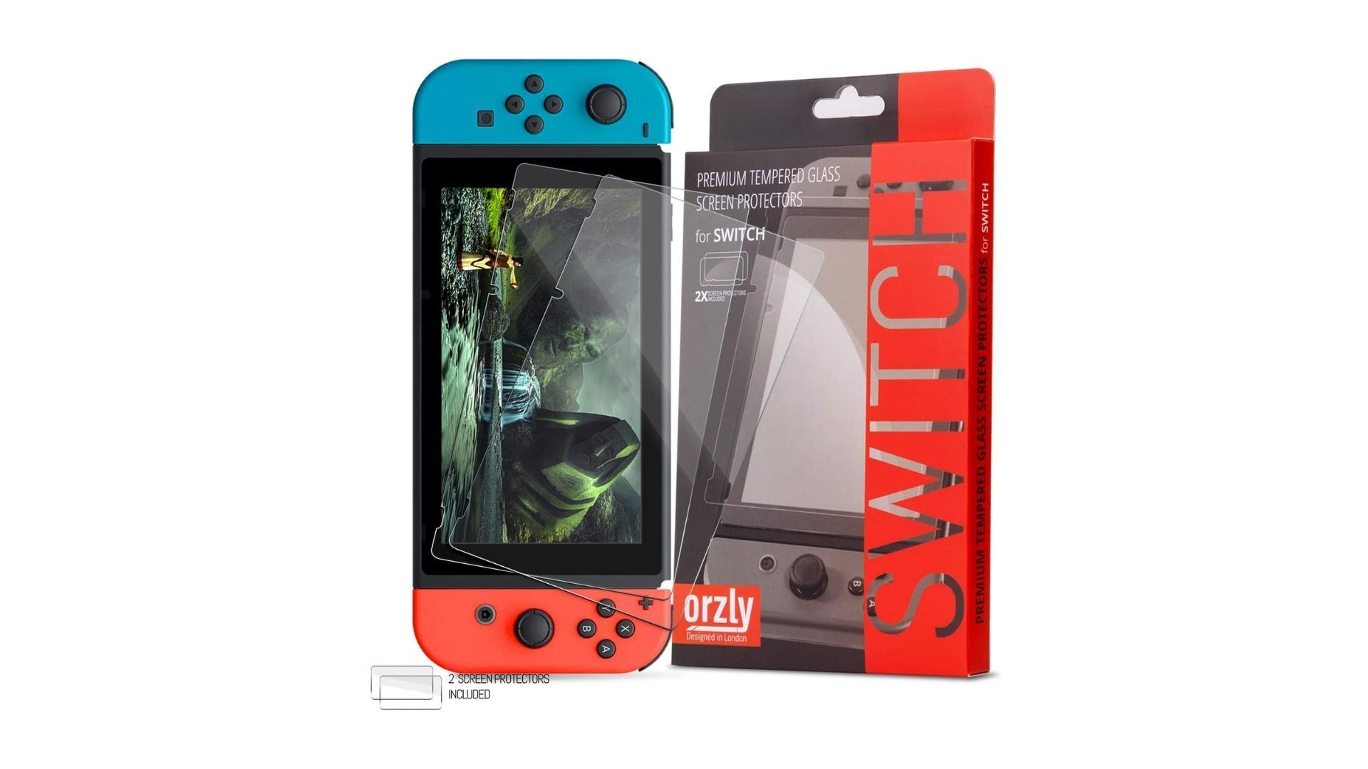 Orzly Glass Screen Protectors Compatible with Nintendo Switch