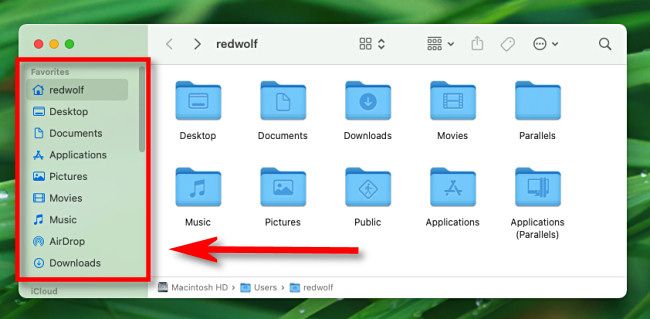 In Finder, use the sidebar for quick navigation.