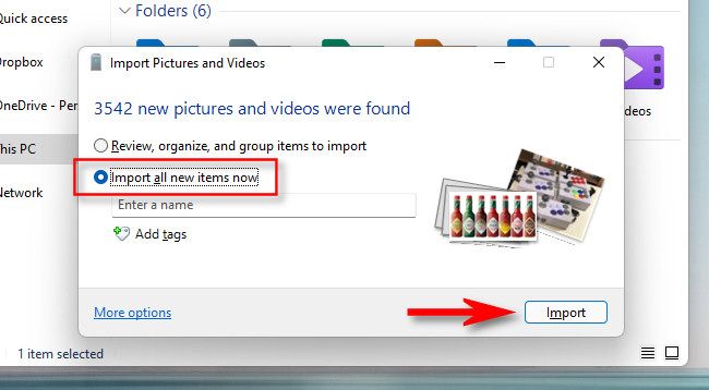 Select "Import all items now" and click "Import."
