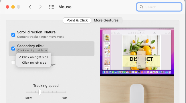 Confirming secondary click side on Magic Mouse