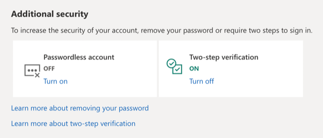 Microsoft's passwordless account option