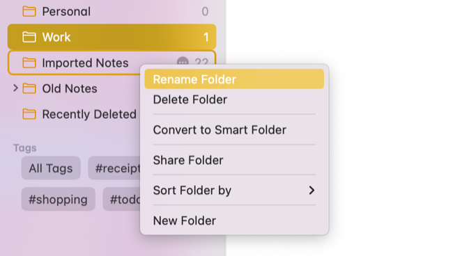 Rename folder in Apple Notes