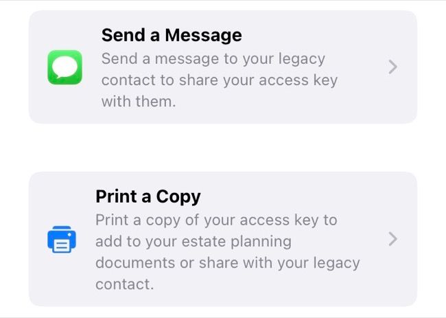 Share Legacy Contact Access Key