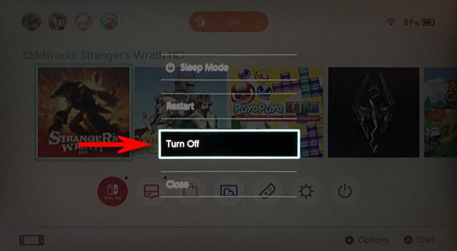On the Nintendo Switch, select "Turn Off."