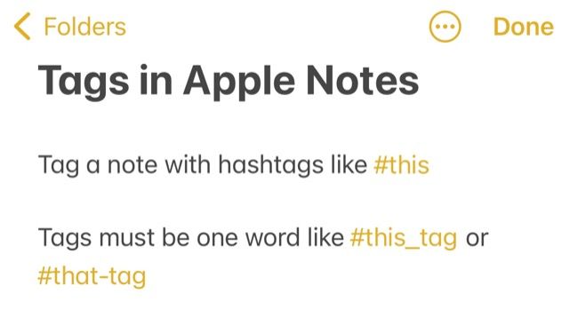 Apple Notes tags