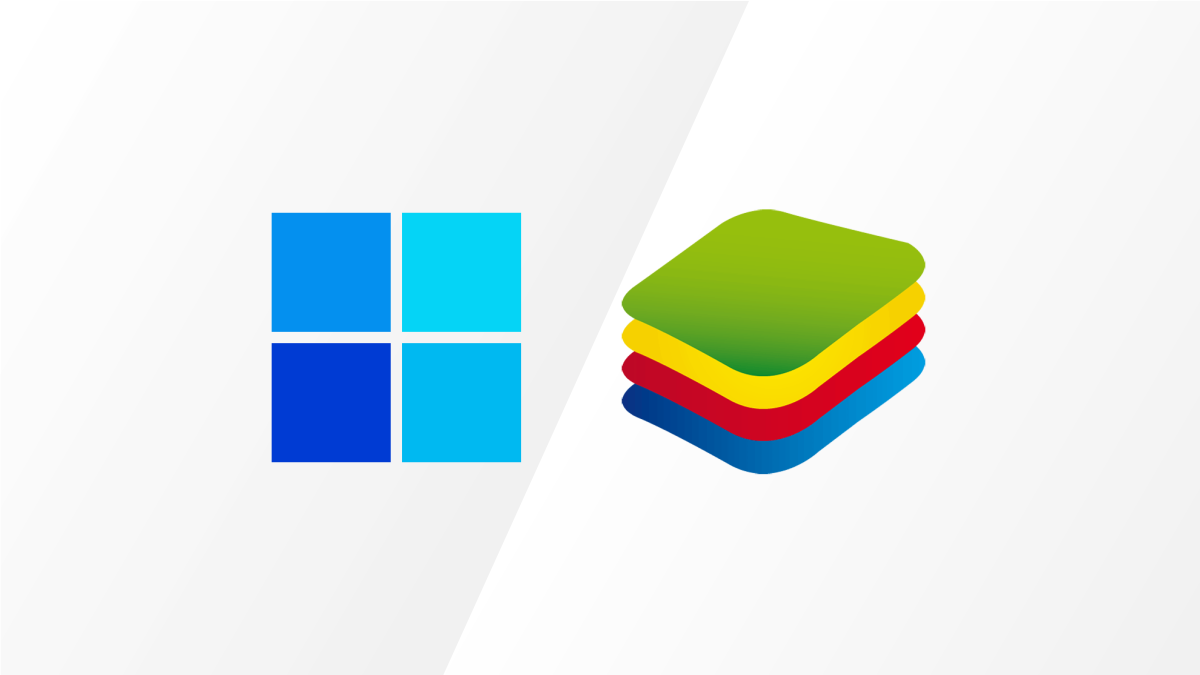Windows 11 and Bluestacks logos.