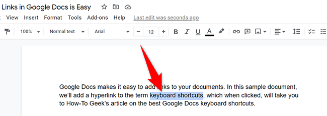Select text in Google Docs.