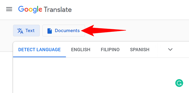 Click "Documents" on Google Translate.