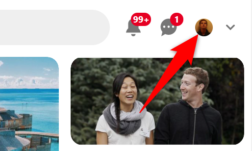 Click the profile icon in Pinterest's top-right corner.