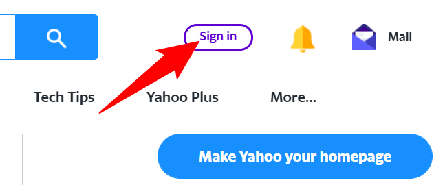 Click "Sign In" in Yahoo's top-right corner.