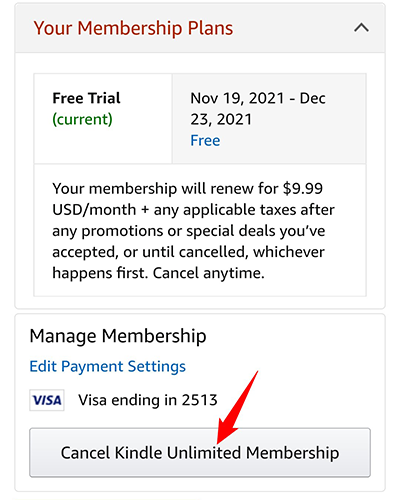 Select the "Cancel Kindle Unlimited Membership" button.