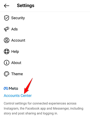 Select "Accounts Center" in "Settings."