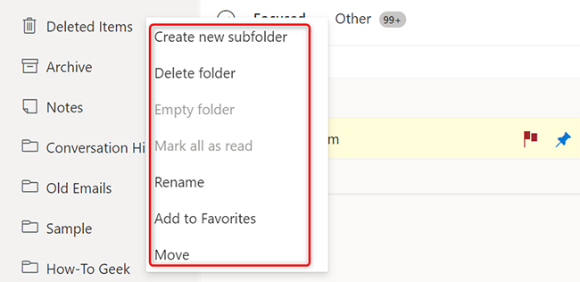 Modify a folder in Outlook on web.