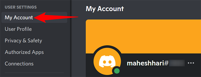 Click "My Account" in the left sidebar.