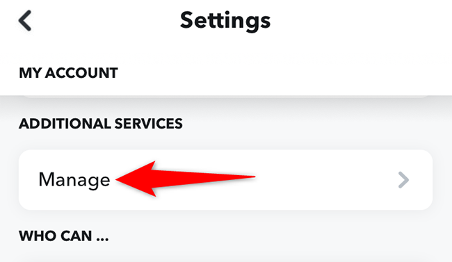 Select &quot;Manage&quot; on the &quot;Settings&quot; page.