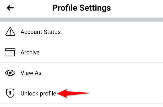 Tap the "Unlock Profile" option.
