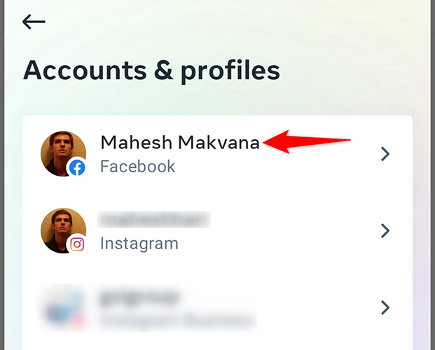 Select the Facebook account.