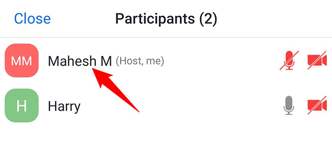Tap the user name on the "Participants" page.