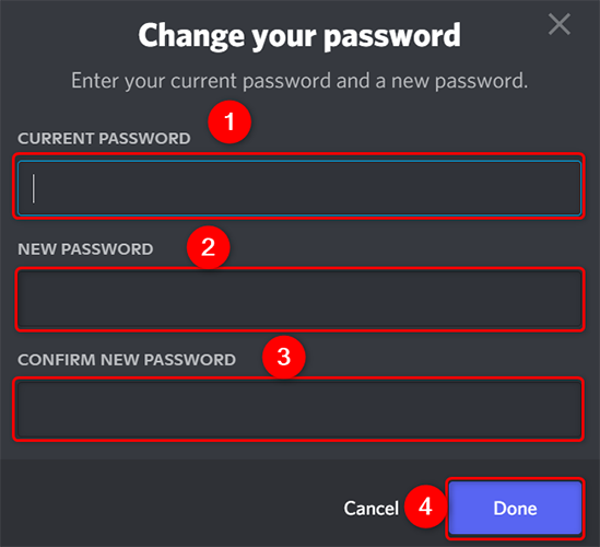 Change the Discord password on desktop.