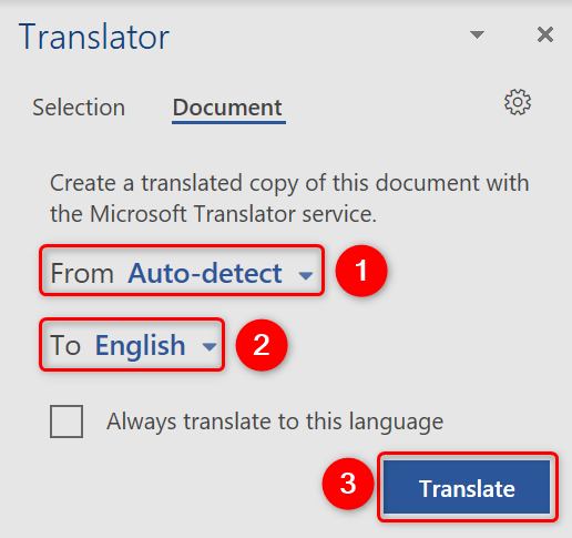 Specify PDF translation options.