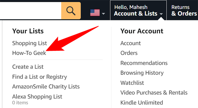 Select the wish list from the "Your Lists" section.