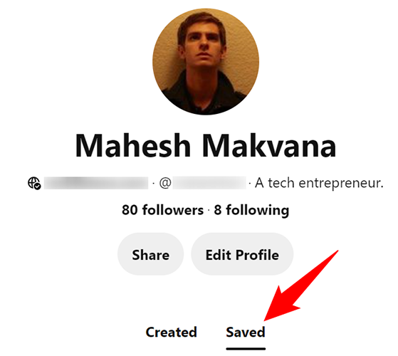 Click "Saved" on the profile page.
