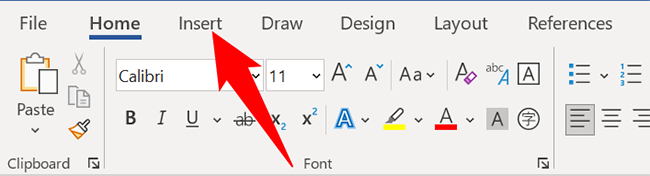 Access the "Insert" tab in Word.