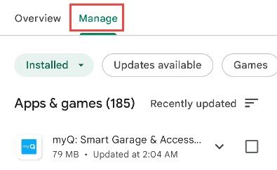 Switch to the "Manage" tab.