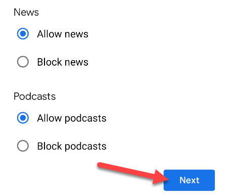 News and podcasts filters.