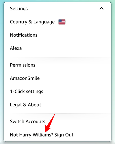 Select "Not Your Name? Sign Out" from the "Settings" menu.